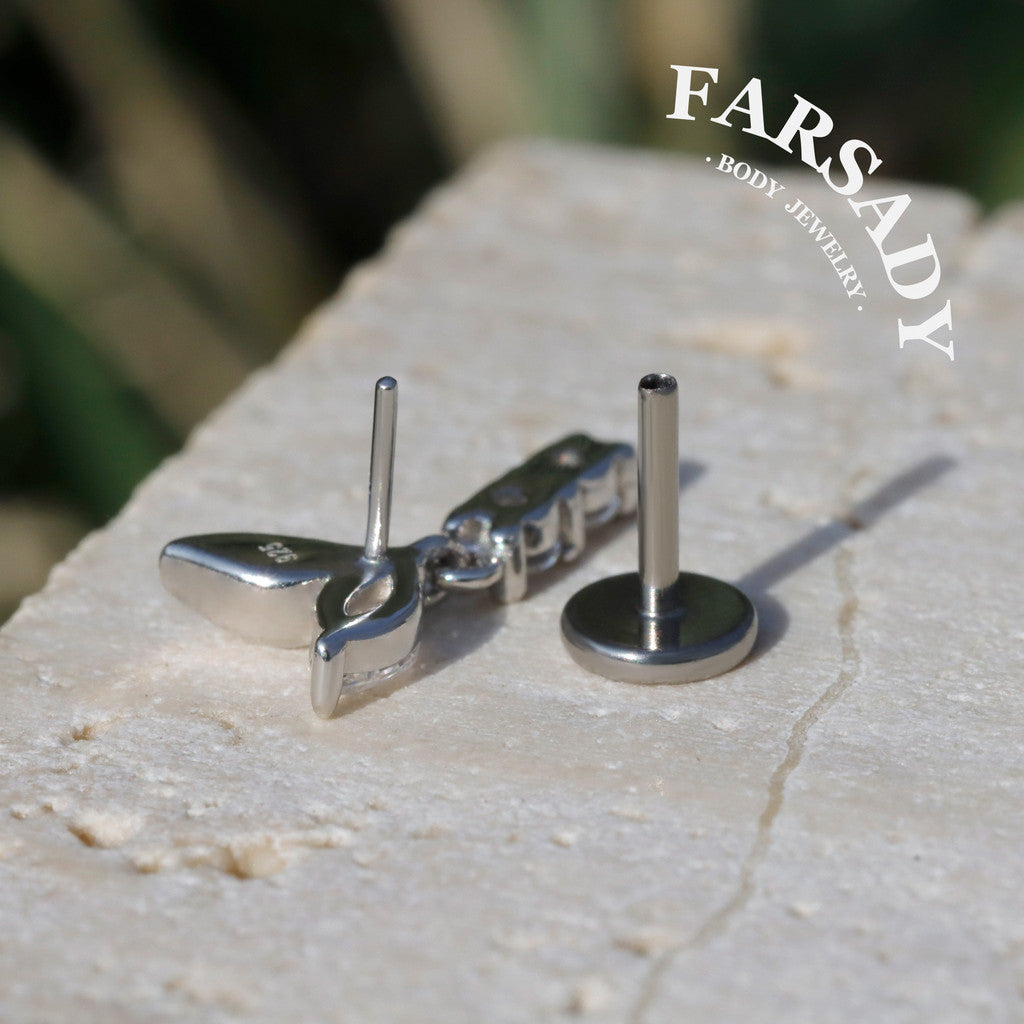 Sprout Drop - 925 Silver Threadless Stud / Fits Cartilage Helix Tragus Lobe Earring