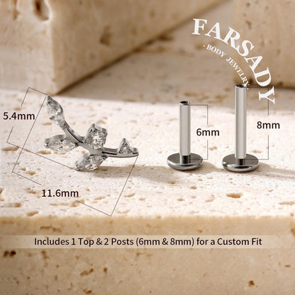 16G Titanium Flat Back Earrings for Women Conch/Helix/Foward Helix/Tragus/Hypoallergenic Piercing Jewelry Internal Thread Cartilage Stud Gold Silver CZ Branch Earrings