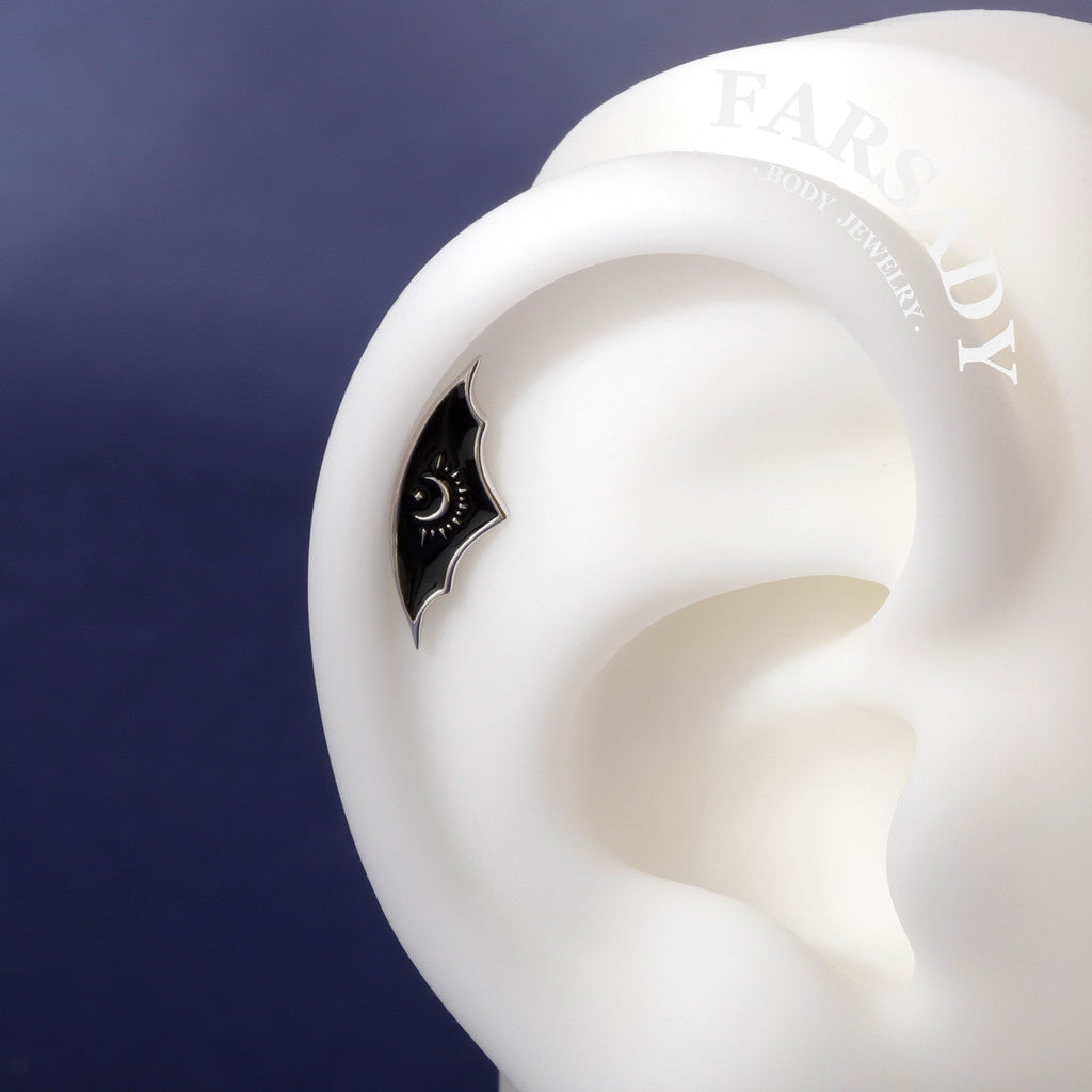 Lunar Bat Wing - 925 Silver Threadless Stud / Fits Cartilage Helix Tragus Lobe Earring