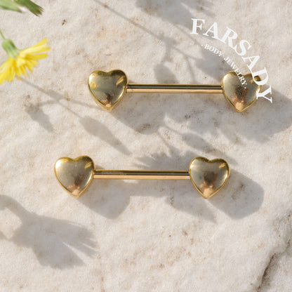Double Heart - 2PCS Straight Barbell / Fits 16G Chest Piercing Nose Bridge