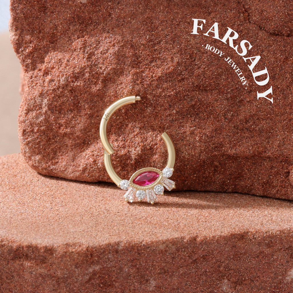 Crimson Iris - Solid 14K Gold Hinged Clicker Hoop / Fits 16G Septum Ring Helix Conch Cartilage Earring