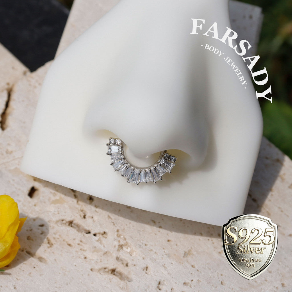 Allround Radiance - Sterling Silver Hinged Clicker Hoop / Fits 16G Septum Ring Helix Conch Daith Earring