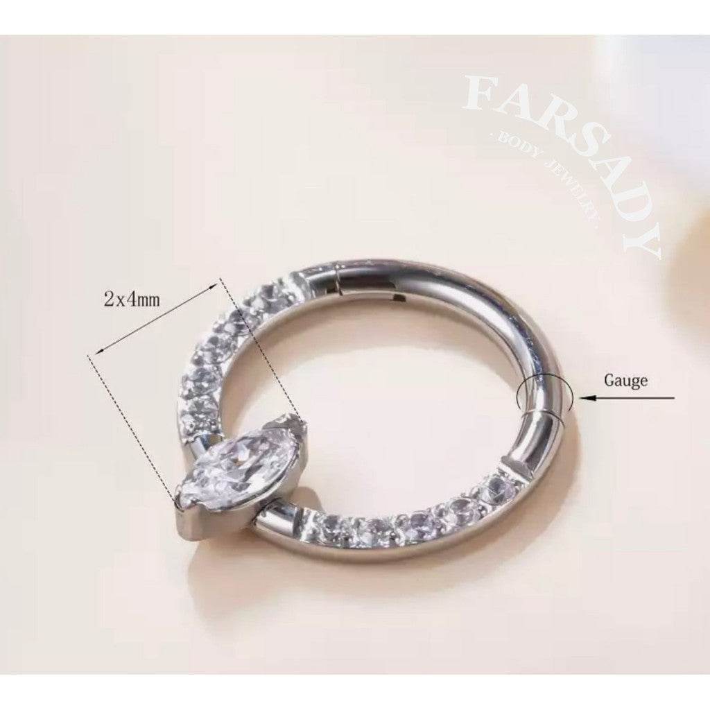 Marquise Arc - ASTM F136 Titanium Hinged Clicker Hoop / Fits 16G Septum Ring Helix Conch Cartilage Earring
