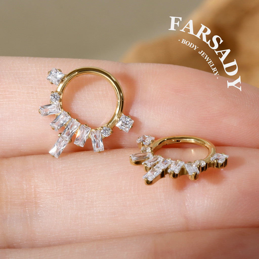 Crystal Crest - F136 Titanium Hinged Clicker Hoop / Fits 16G Septum Ring Helix Conch Cartilage Earring