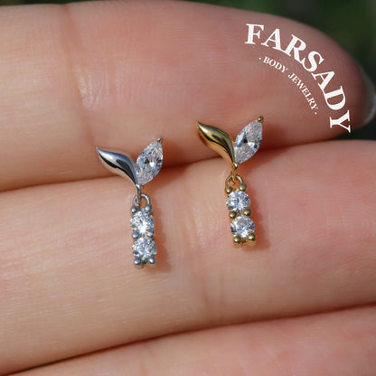 Sprout Drop - 925 Silver Threadless Stud / Fits Cartilage Helix Tragus Lobe Earring