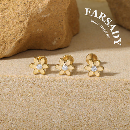 Petal Glow - F136 Titanium Internally Threaded Stud / Fits Cartilage Helix Tragus Lobe Nostril Piercing