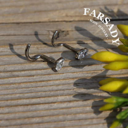 Bezel Marquise CZ - F136 Titanium Screw End Nose Stud / Fit 18G 20G Nose Ring