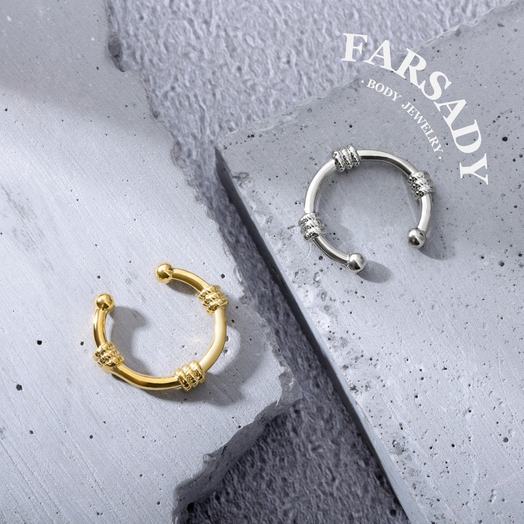Knotted Golden Arc - 316L Fake Nose Ring C-Hoop Piercing / Fit Non-Pierced Septum Ring