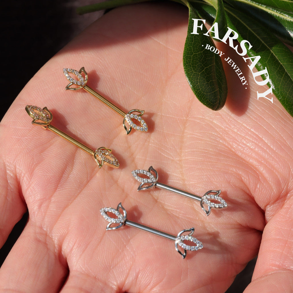 Hollow Lotus - 2PCS Clear CZ Straight Barbell / Fits 16G Chest Piercing Nose Bridge