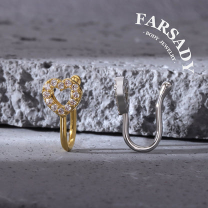 Hollow Heart Halo - 925 Silver Fake Nose Ring / Fit Non-Pierced Nose Ring