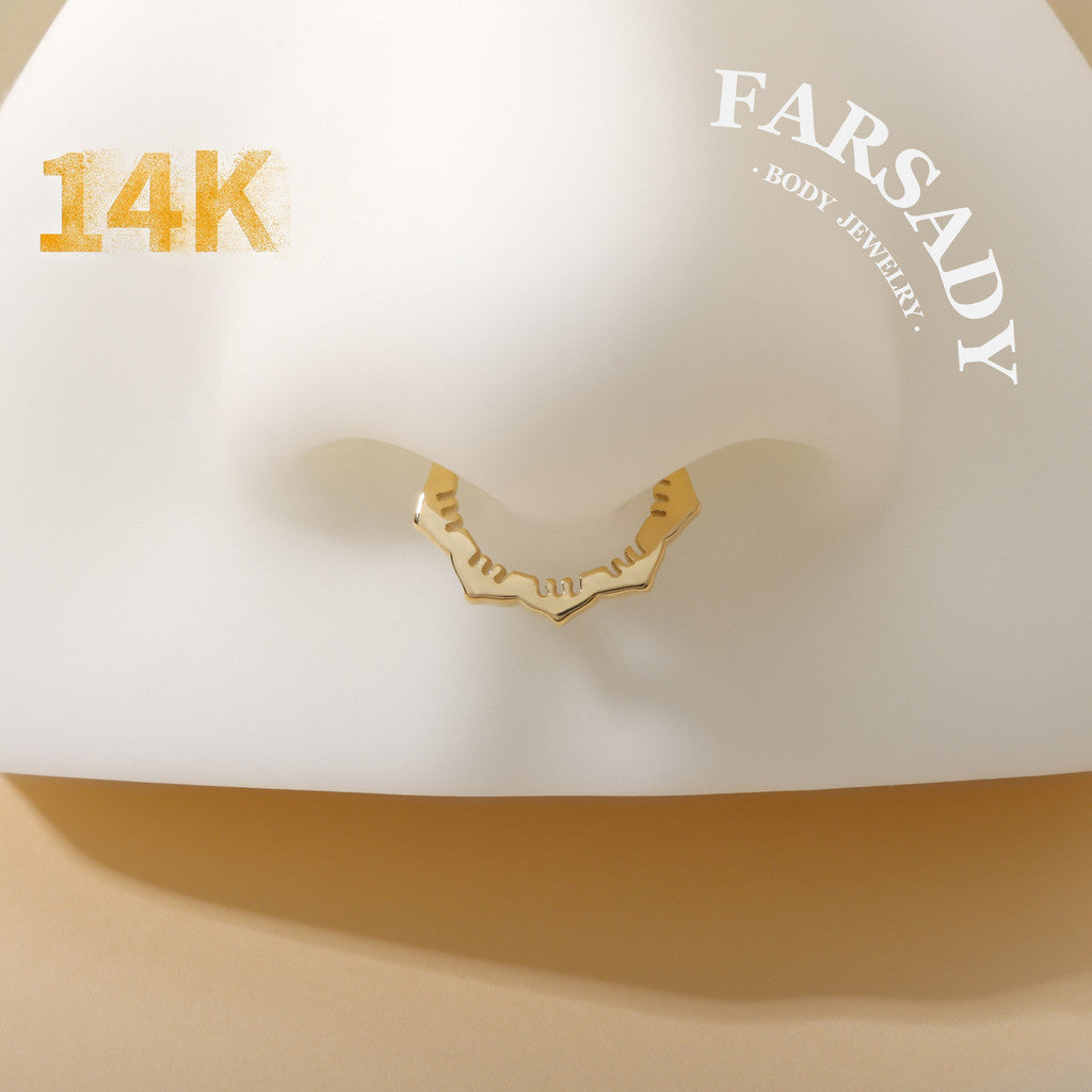 Floral Edge - Solid 14K Gold Hinged Clicker Hoop / Fits 16G Septum Ring Helix Conch Cartilage Earring