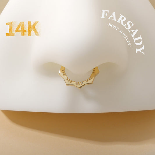 Floral Edge - Solid 14K Gold Hinged Clicker Hoop / Fits 16G Septum Ring Helix Conch Cartilage Earring
