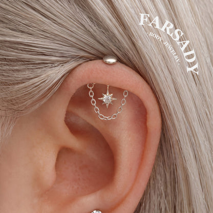 North Star Chain - F136 Titanium Threadless Stud / Fits Vertical Helix Hidden Rook Earring