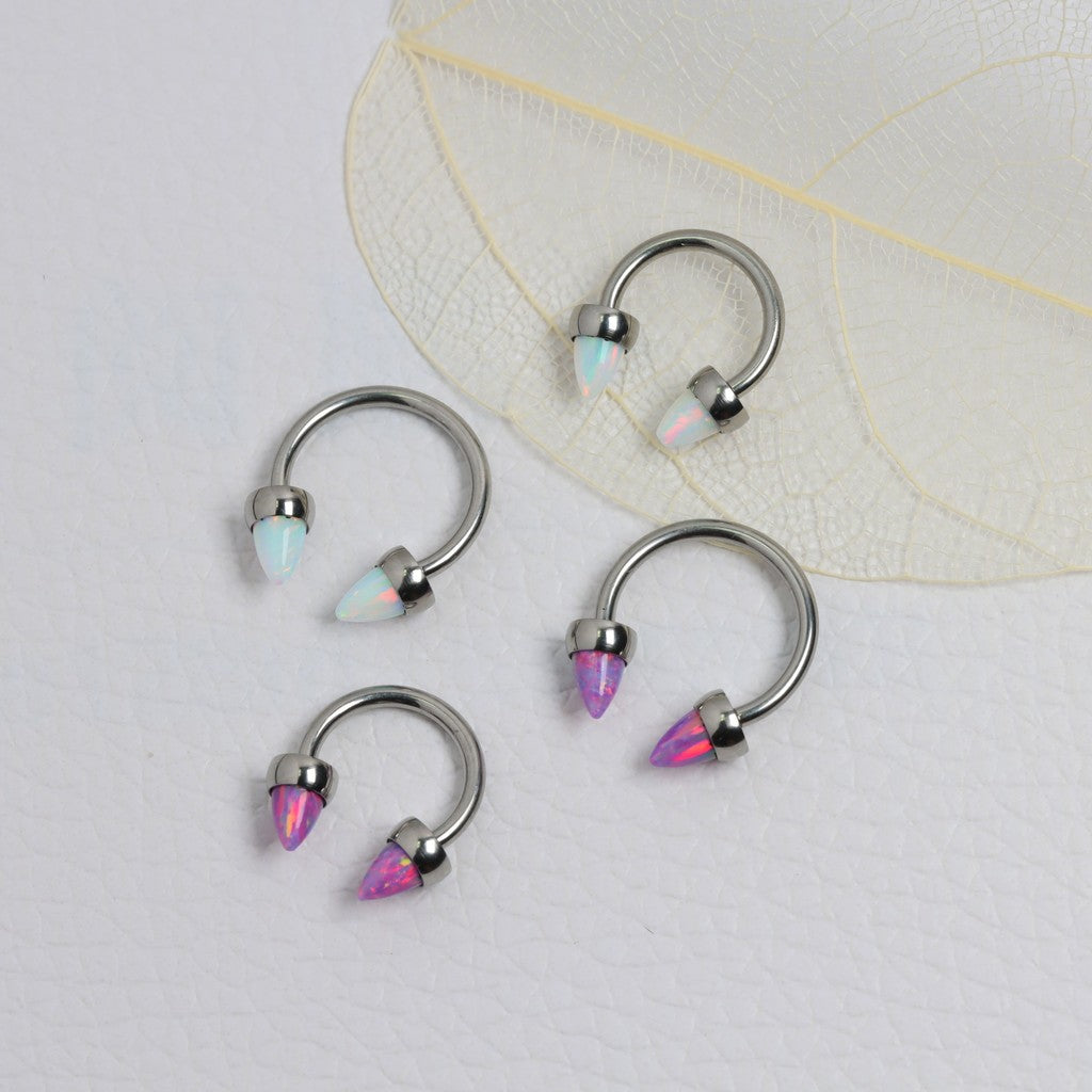 Opal Spike - F136 Titanium Internally Threaded Curved Barbell Ring / Fits 16G Septum Ring Helix Conch Daith Earring
