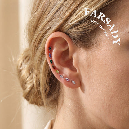 Marquise Zircon - F136 Titanium Colorful CZ Replacement Tops / Fits Threadless Ear Studs