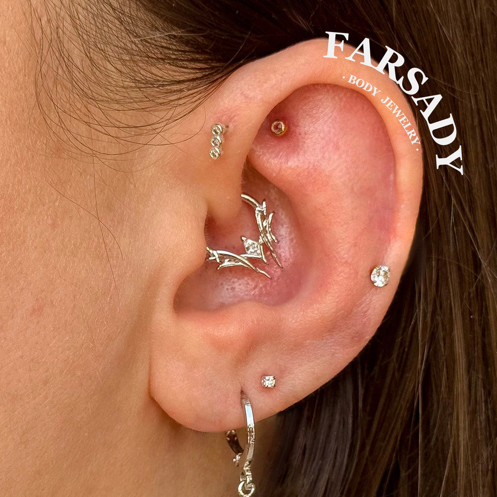 Argent Briar - 925 Silver CZ Hinged Clicker Hoop / Fits 16G Septum Ring Helix Conch Daith Earring