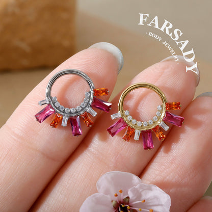 Sunset Flare - F136 Titanium Hinged Clicker Hoop / Fits 16G Septum Ring Helix Conch Cartilage Earring