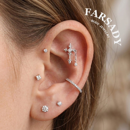Vein Cross - 925 Silver Threadless Stud / Fits Cartilage Helix Tragus Lobe Earring