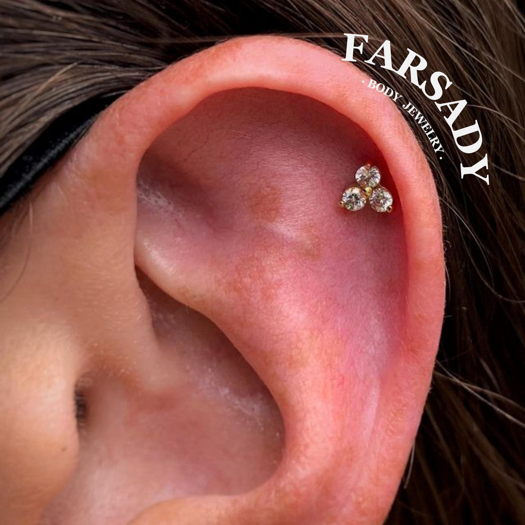 Trine Spark - F136 Titanium Internally Threaded Stud / Fits Cartilage Helix Tragus Lobe Nostril Piercing
