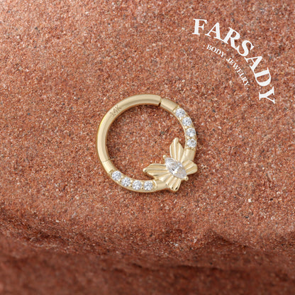 Butterfly Gleam - Solid 14K Gold Hinged Clicker Hoop / Fits 16G Septum Ring Helix Conch Cartilage Earring