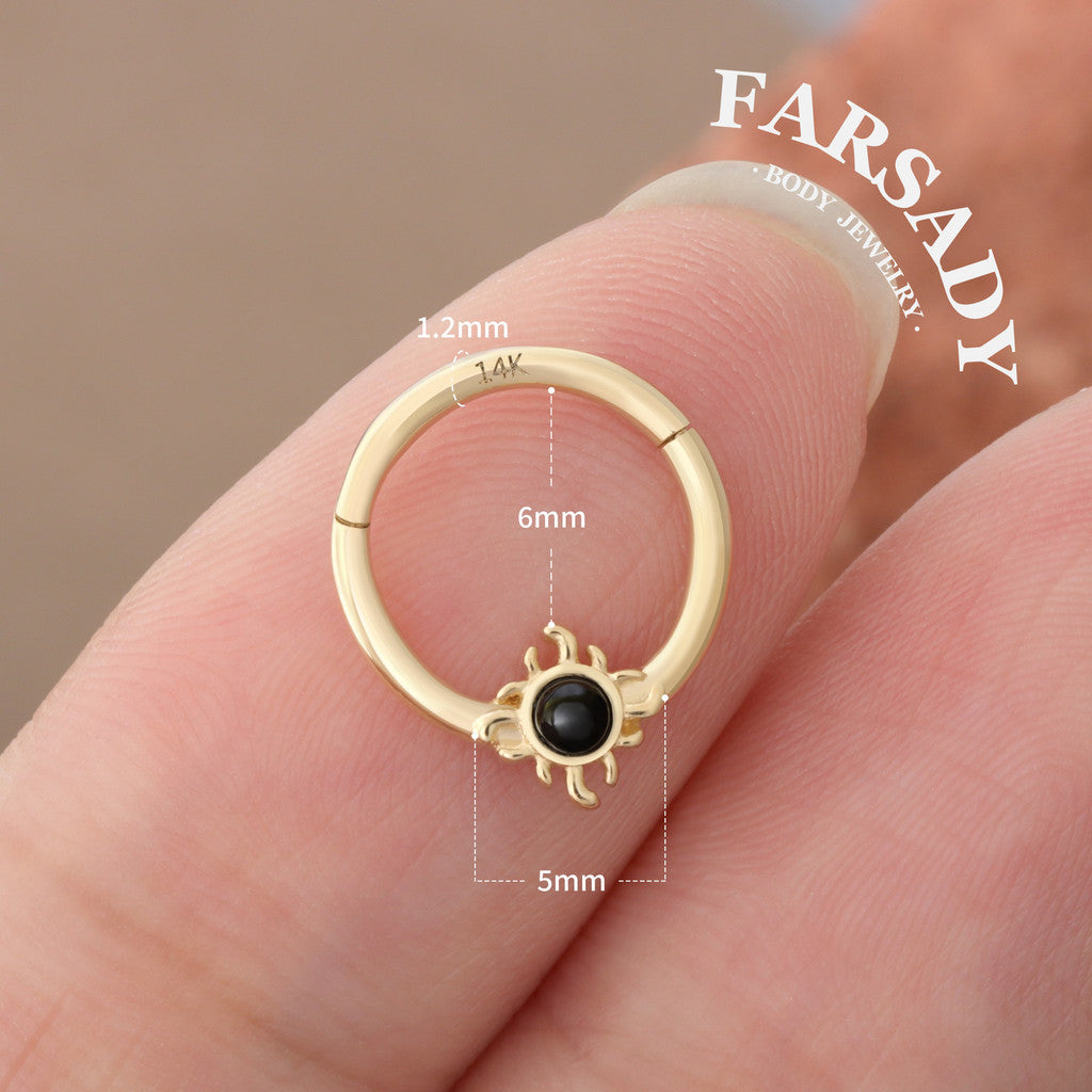 Midnight Suncore - Solid 14K Gold Hinged Clicker Hoop / Fits 16G Septum Ring Helix Conch Cartilage Earring