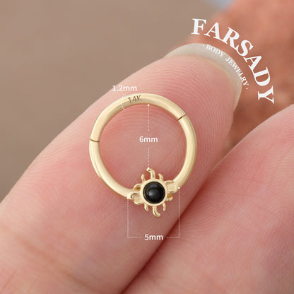 Midnight Suncore - Solid 14K Gold Hinged Clicker Hoop / Fits 16G Septum Ring Helix Conch Cartilage Earring