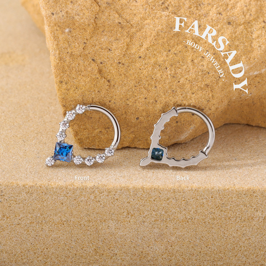 Sapphire Drop - F136 Titanium Hinged Clicker Hoop / Fits 16G Septum Ring Helix Conch Cartilage Earring