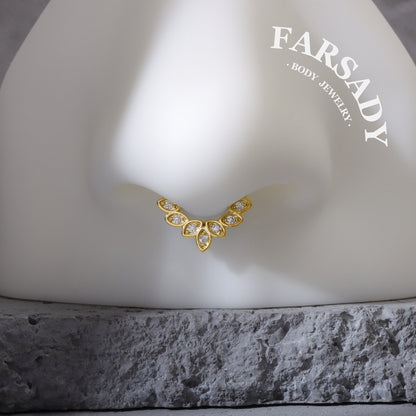 Curved Petal Radiance - 316L Fake Nose Ring C-Hoop Piercing / Fit Non-Pierced Septum Ring