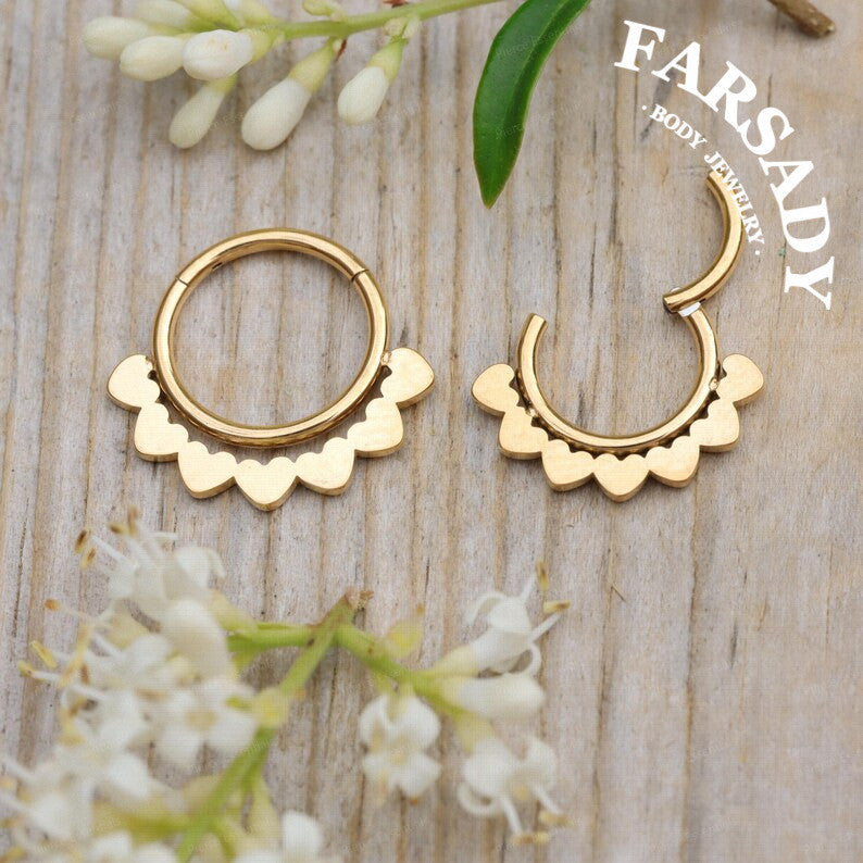 FARSADY Body Jewelry 16G Stainless Steel Love Heart Septum Ring, 8mm 10mm Silver CZ Helix Hoop Earring, Gold Conch Ring Clicker, Hinged Earrings Piercing Jewelry