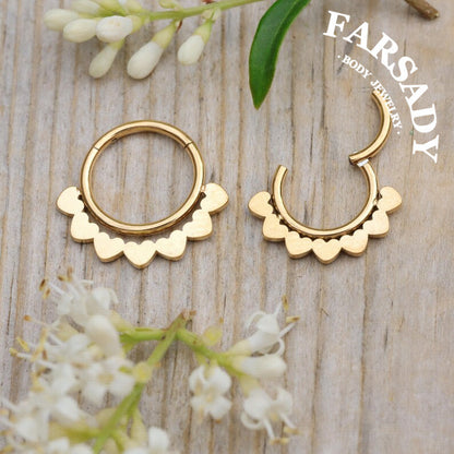 FARSADY Body Jewelry 16G Stainless Steel Love Heart Septum Ring, 8mm 10mm Silver CZ Helix Hoop Earring, Gold Conch Ring Clicker, Hinged Earrings Piercing Jewelry