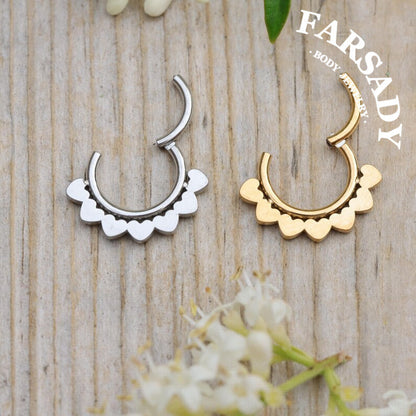 FARSADY Body Jewelry 16G Stainless Steel Love Heart Septum Ring, 8mm 10mm Silver CZ Helix Hoop Earring, Gold Conch Ring Clicker, Hinged Earrings Piercing Jewelry
