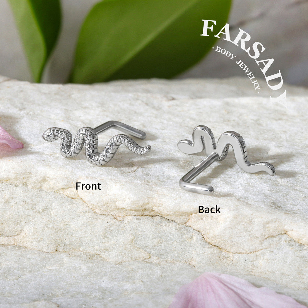 Textured Snake - L-Shape Nose Stud / Fit 18G 20G Nose Ring