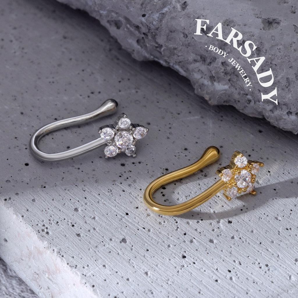 Seven-Petal Spark - 925 Silver Fake Nose Ring / Fit Non-Pierced Nose Ring