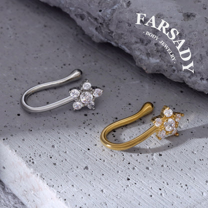 Seven-Petal Spark - 925 Silver Fake Nose Ring / Fit Non-Pierced Nose Ring