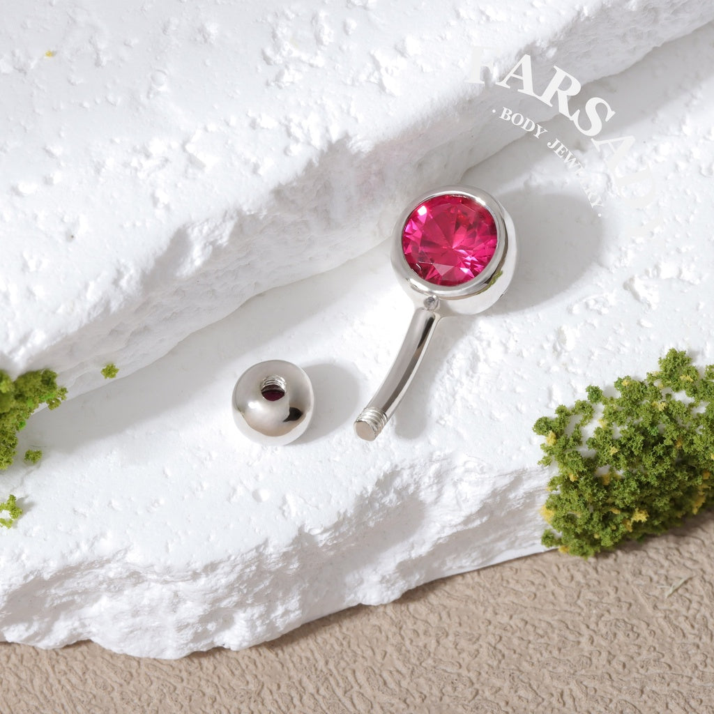 Crimson Twin Gem - 925 Silver Red CZ Belly Button Ring / Fits 14G Navel Piercing