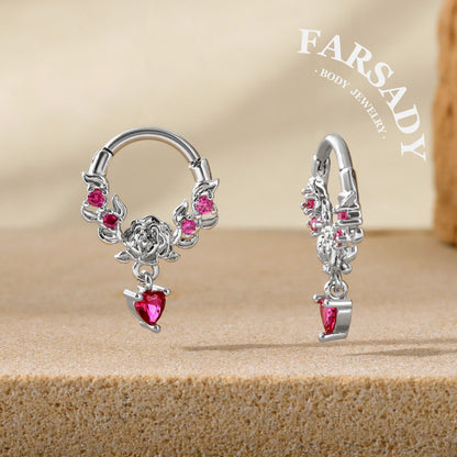 Rose Vow - 316L Hinged Clicker Hoop / Fits 16G Septum Ring Helix Conch Cartilage Earring