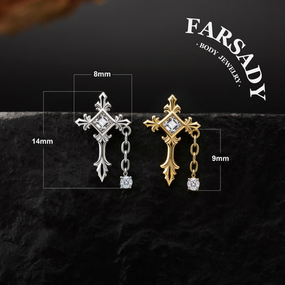 Vein Cross - 925 Silver Threadless Stud / Fits Cartilage Helix Tragus Lobe Earring