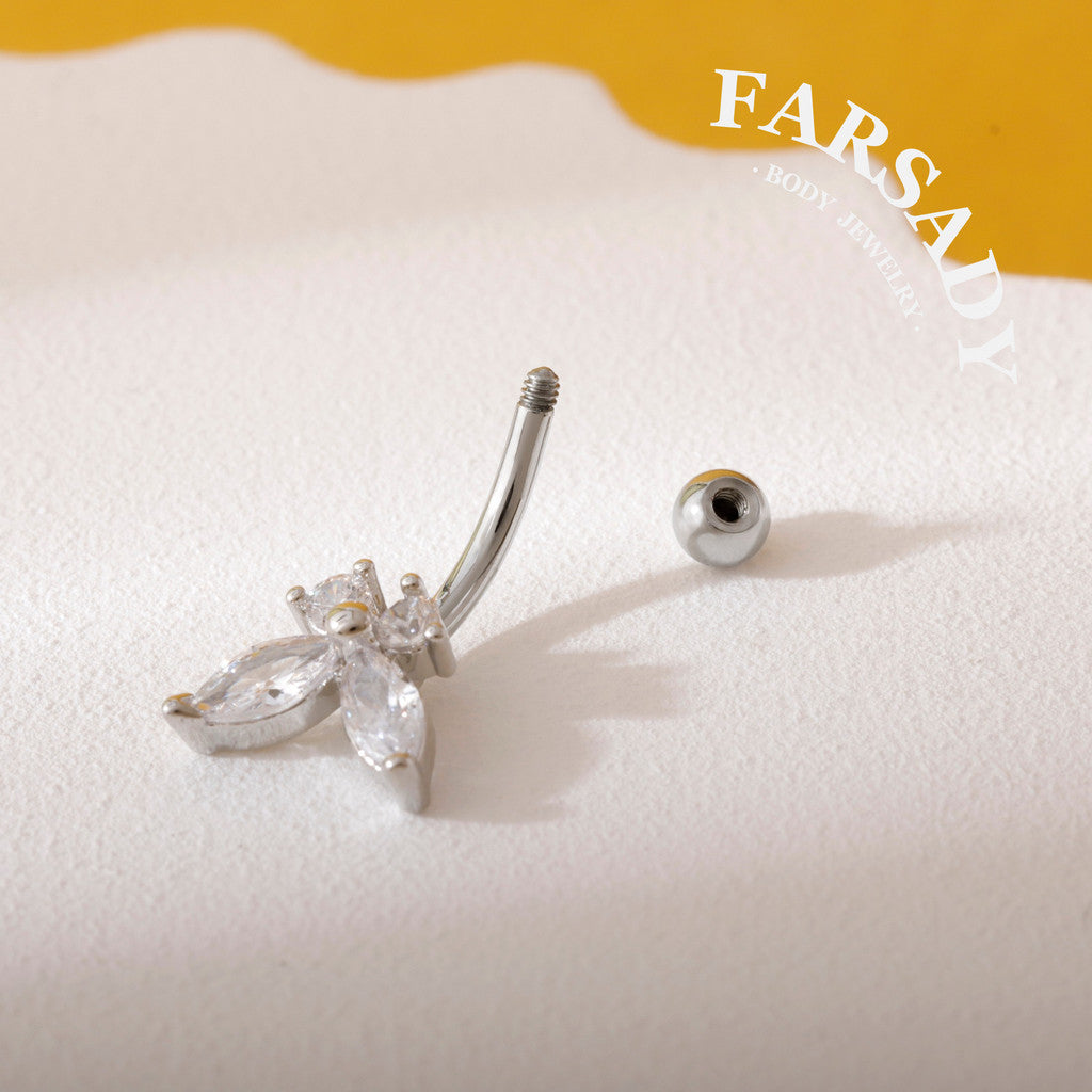 Crystal Flutter - 316L Clear CZ Curved Barbell / Fits 16G Rook Daith Earring Lip Eyebrow Cartilage Piercing