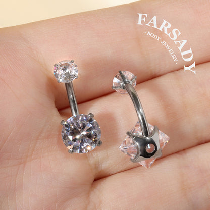 Square & Round Twin - F136 Titanium Internally Threaded Belly Button Ring / Fits 14G Navel Piercing