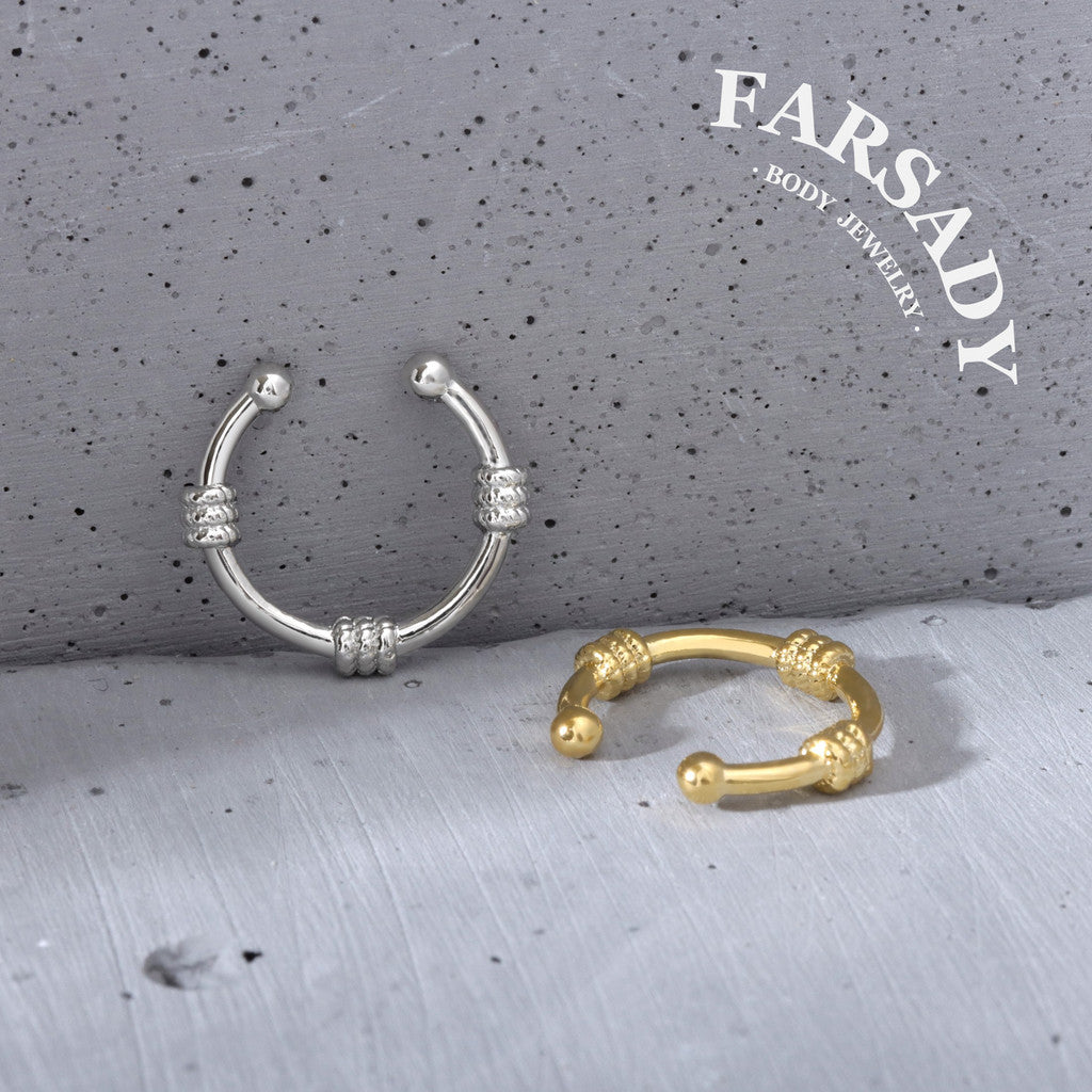 Knotted Golden Arc - 316L Fake Nose Ring C-Hoop Piercing / Fit Non-Pierced Septum Ring