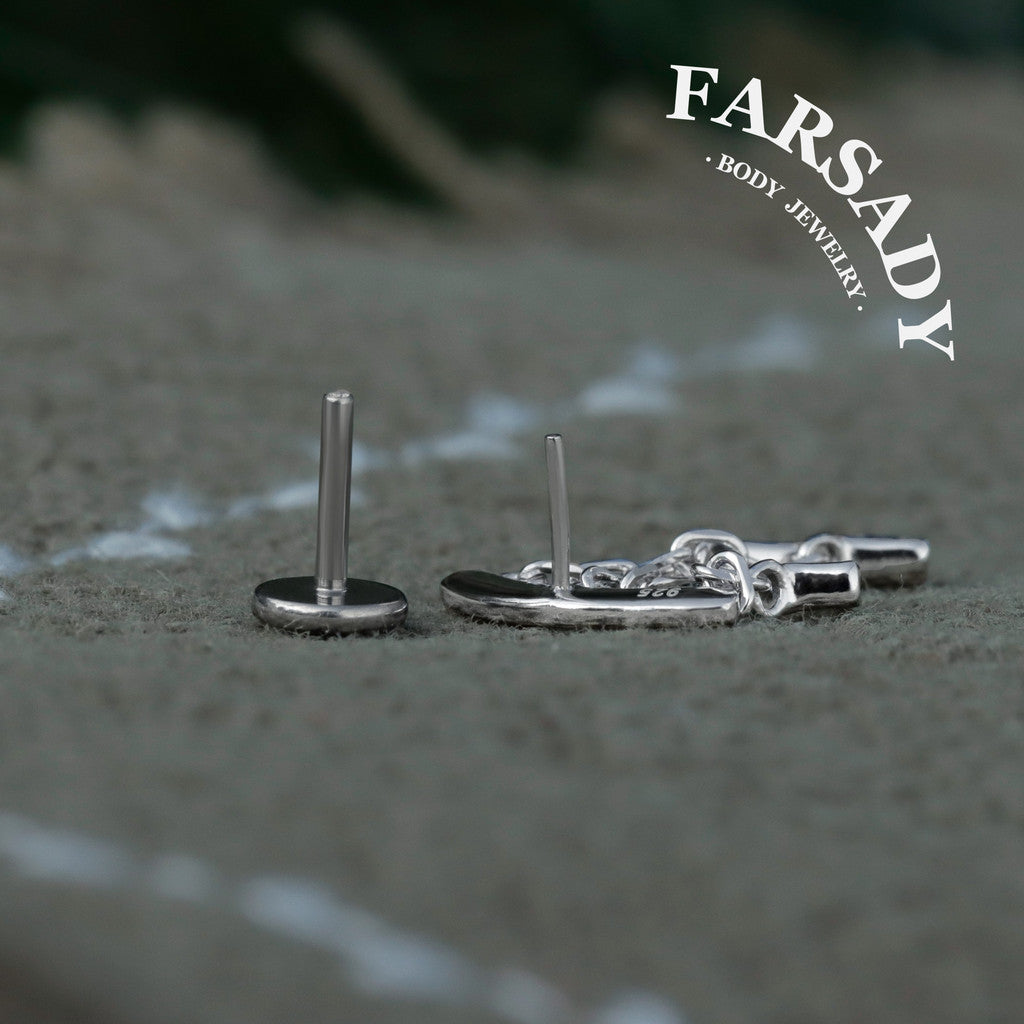 Triple Square CZ Hidden Helix Earring Stud: S925 Silver Floating Helix Piercing Jewelry, Titanium Threadless Post Back, Flat Back Earrings