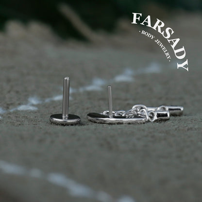 Triple Square CZ Hidden Helix Earring Stud: S925 Silver Floating Helix Piercing Jewelry, Titanium Threadless Post Back, Flat Back Earrings
