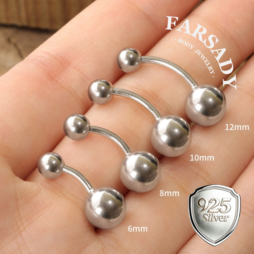 Dual Sphere - 925 Silver Belly Button Ring / Fits 14G Navel Piercing