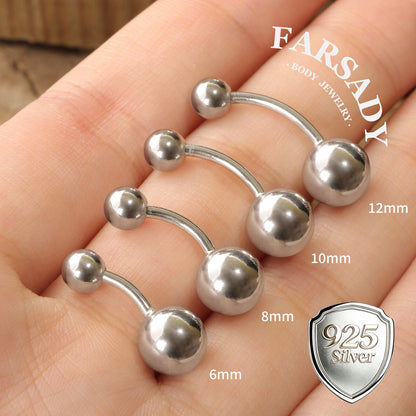 Dual Sphere - 925 Silver Belly Button Ring / Fits 14G Navel Piercing