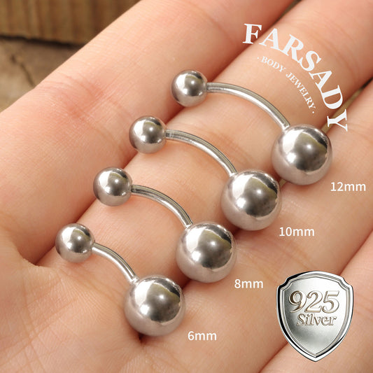 Dual Sphere - 925 Silver Belly Button Ring / Fits 14G Navel Piercing