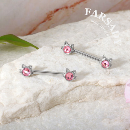 Pink Eyed Cat - 2PCS Pink CZ Straight Barbell / Fits 16G Chest Piercing Nose Bridge