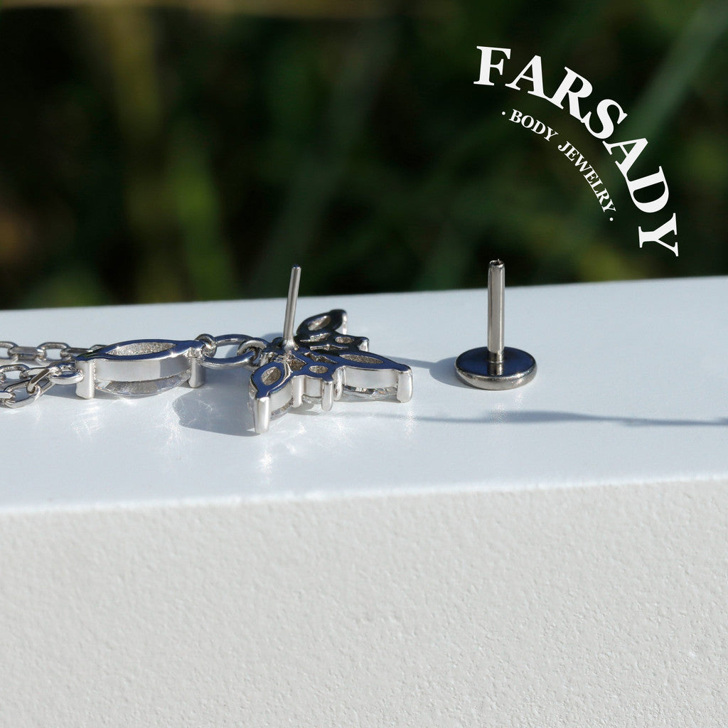 Petal Chain - 925 Silver Threadless Stud / Fits Cartilage Helix Tragus Lobe Earring