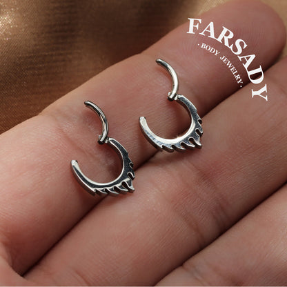 Flame Edge - F136 Titanium Hinged Clicker Hoop / Fits 16G Septum Ring Helix Conch Cartilage Earring