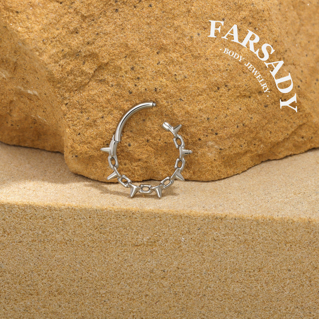Spike Chain - F136 Titanium Hinged Clicker Hoop / Fits 16G Septum Ring Helix Conch Cartilage Earring