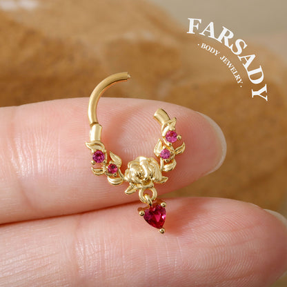 Rose Vow - 316L Hinged Clicker Hoop / Fits 16G Septum Ring Helix Conch Cartilage Earring